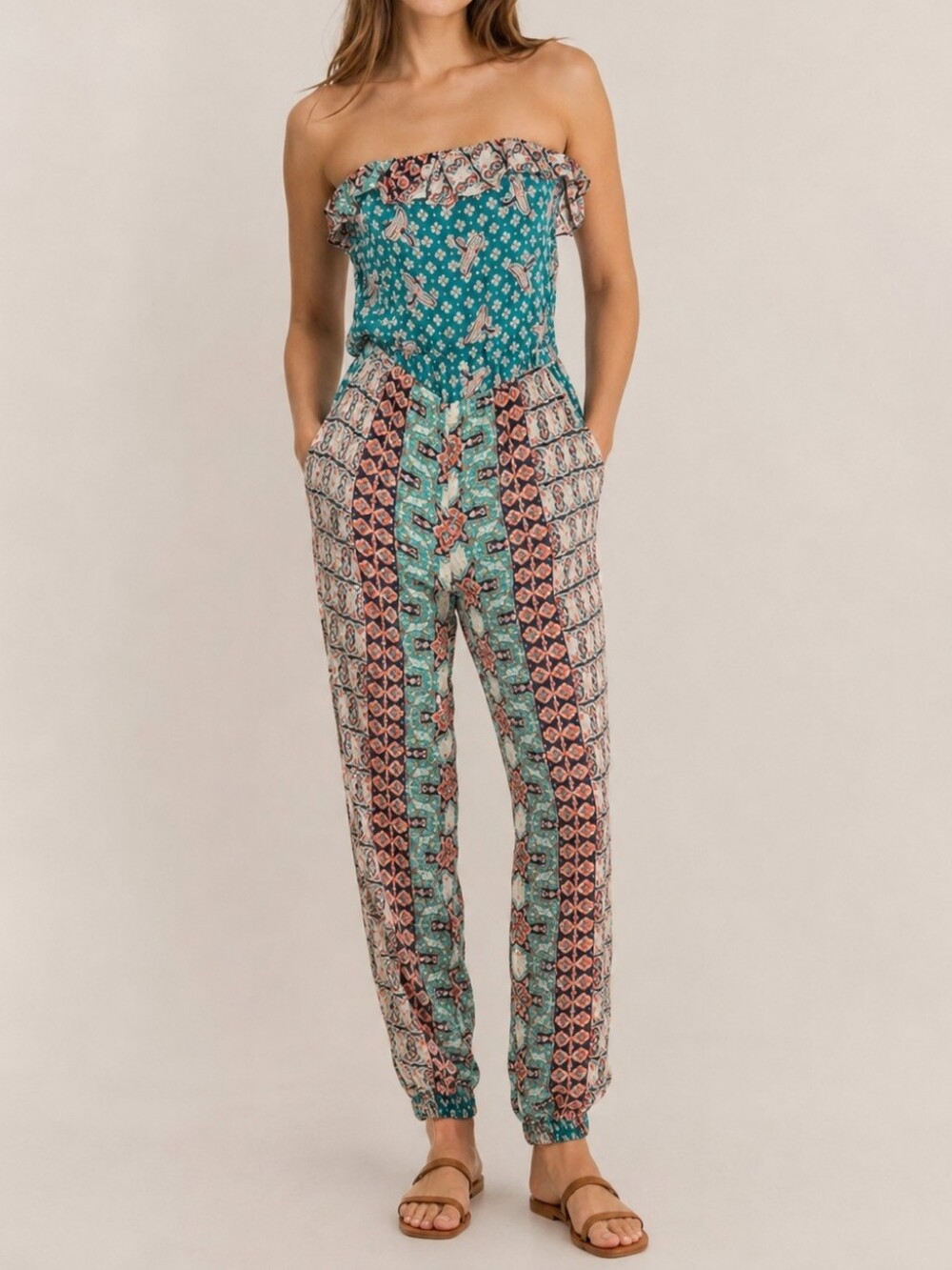 Gypsy 05 Silk Multicolor Strapless Jumpsuit